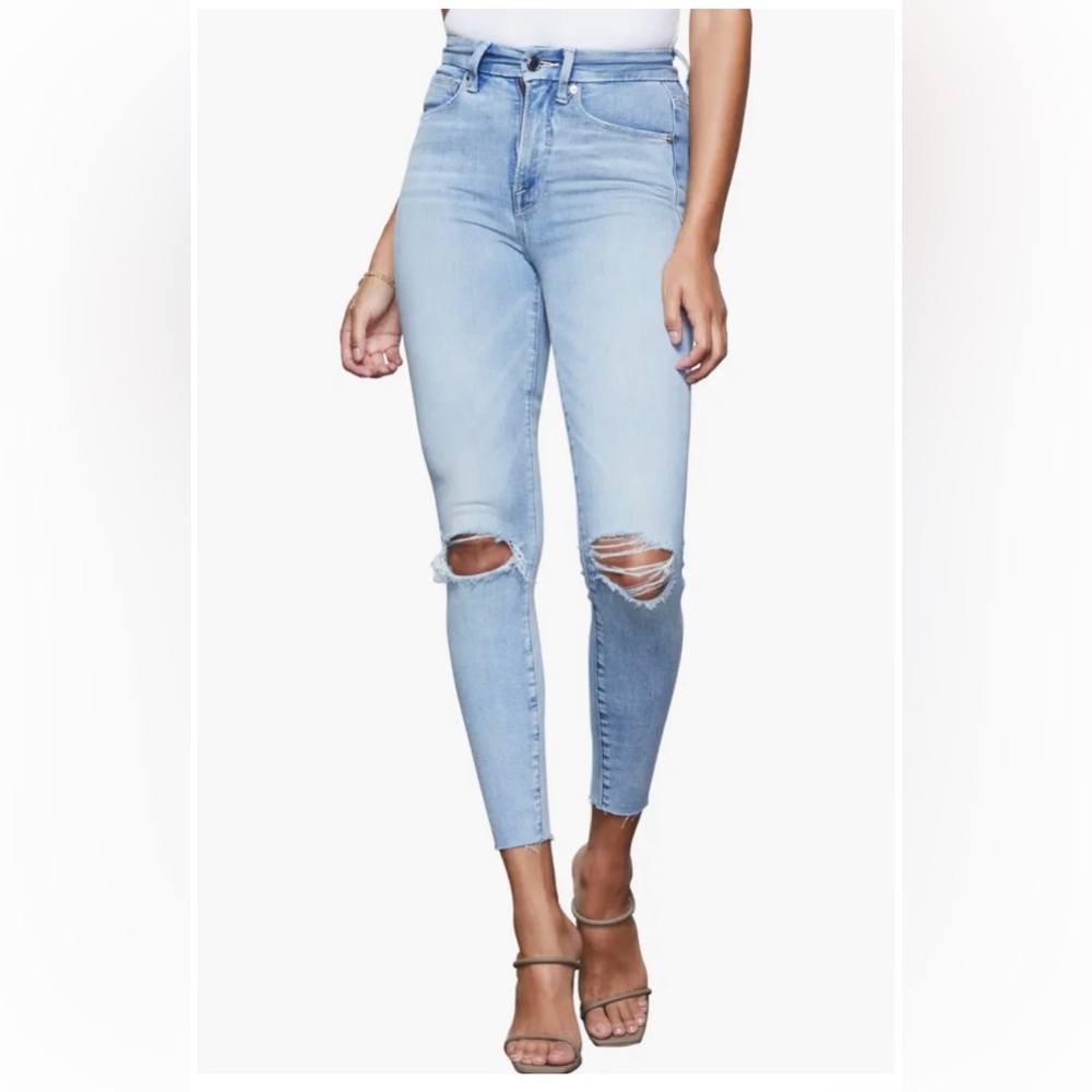 Good American Good Waist Ripped High Waist Crop Skinny Jeans Size 16